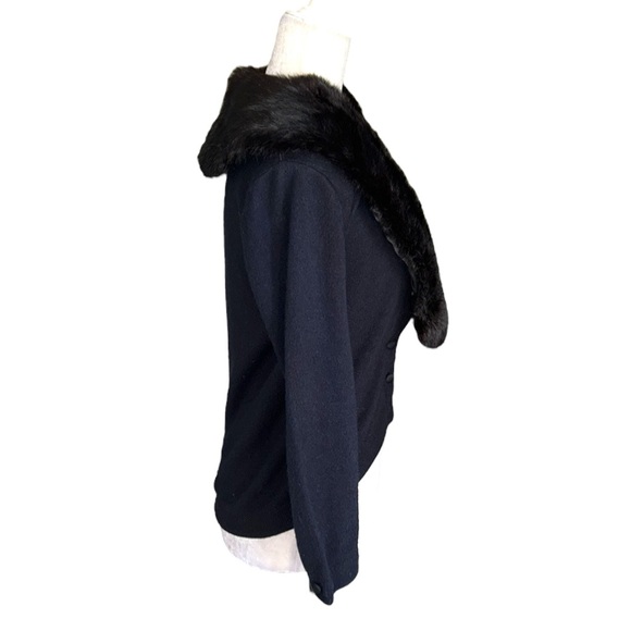Vintage City Fur Company Black Genuine Fur Collared Cropped Knit Cardigan - M - Picture 6 of 14
